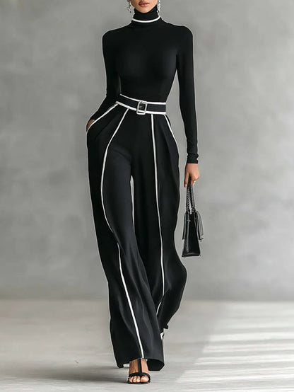 Conjunto de top de cuello alto y pantalones anchos