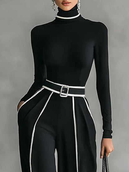 Conjunto de top de cuello alto y pantalones anchos
