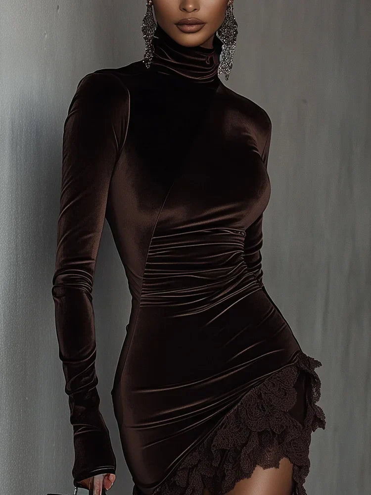 Minivestido de terciopelo marrón