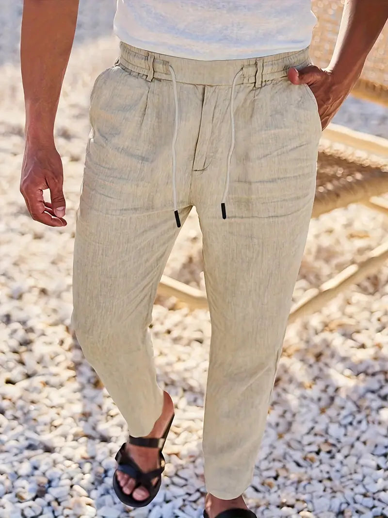 Pantalones Anchos De Lino Con Cordón