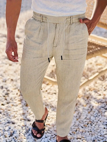 Pantalones Anchos De Lino Con Cordón