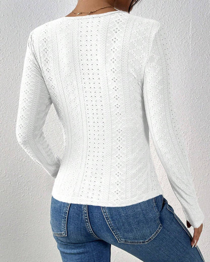 Long-sleeved top with V-neck and lace panel