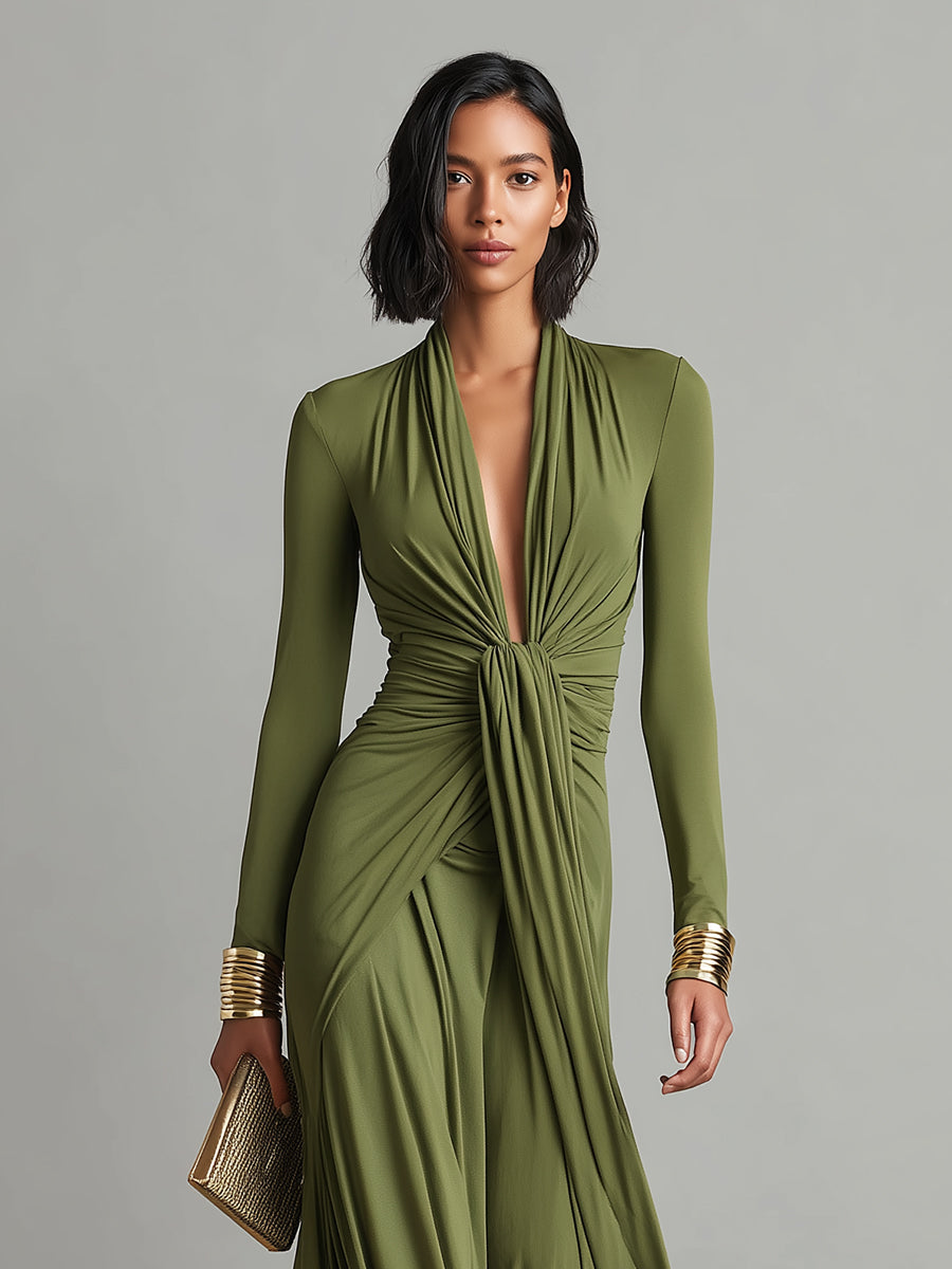 AURA – Vestido Elegante Con Escote En V