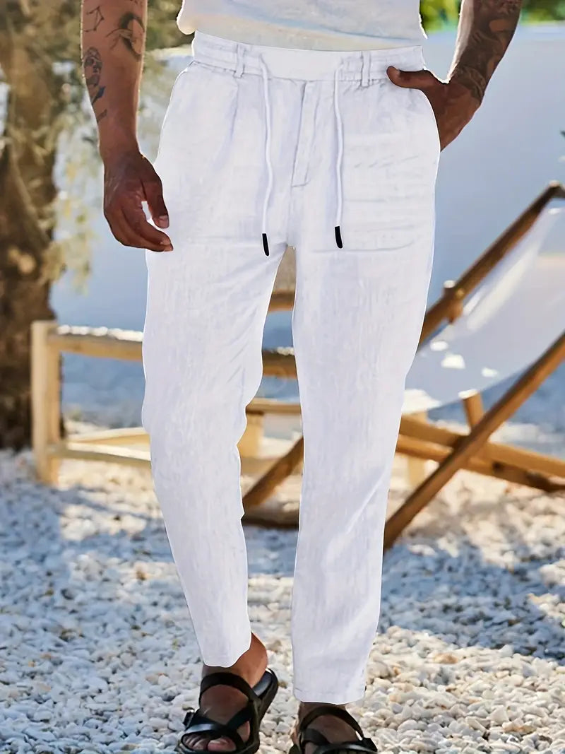 Pantalones Anchos De Lino Con Cordón
