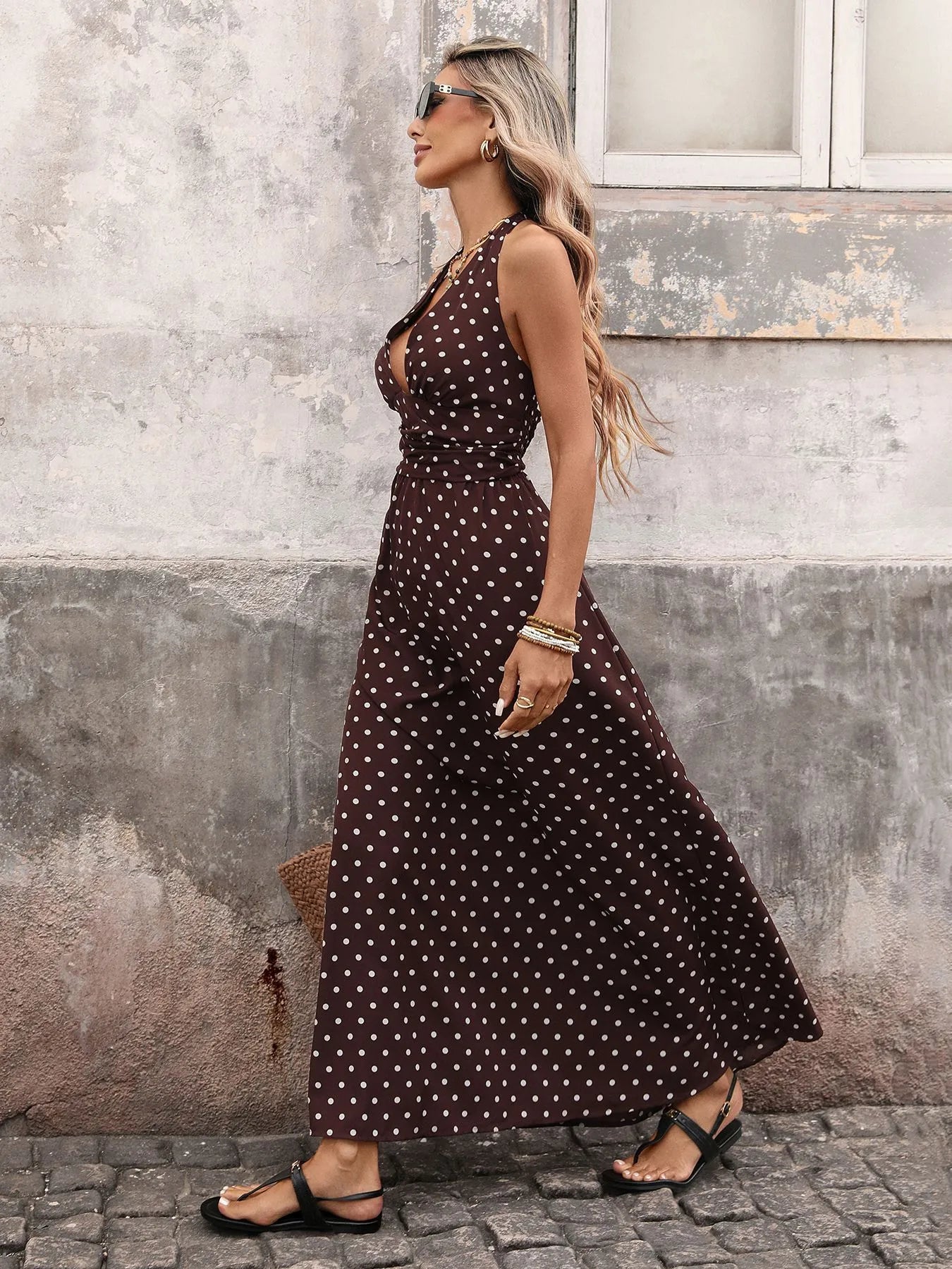 Vestido Largo Halter Con Lunares