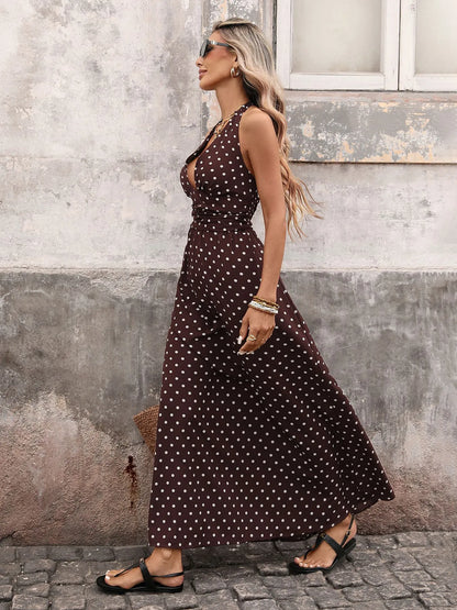 Vestido Largo Halter Con Lunares