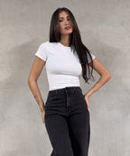 Vaqueros elásticos de pierna ancha negros