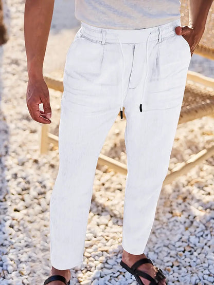 Pantalones Anchos De Lino Con Cordón