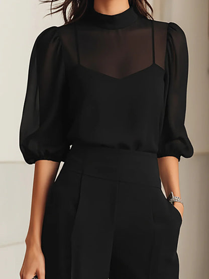 CINTIA – Conjunto Pantalón Y Top Semitransparente Elegante
