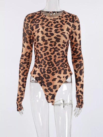 Body De Manga Larga Con Estampado De Leopardo