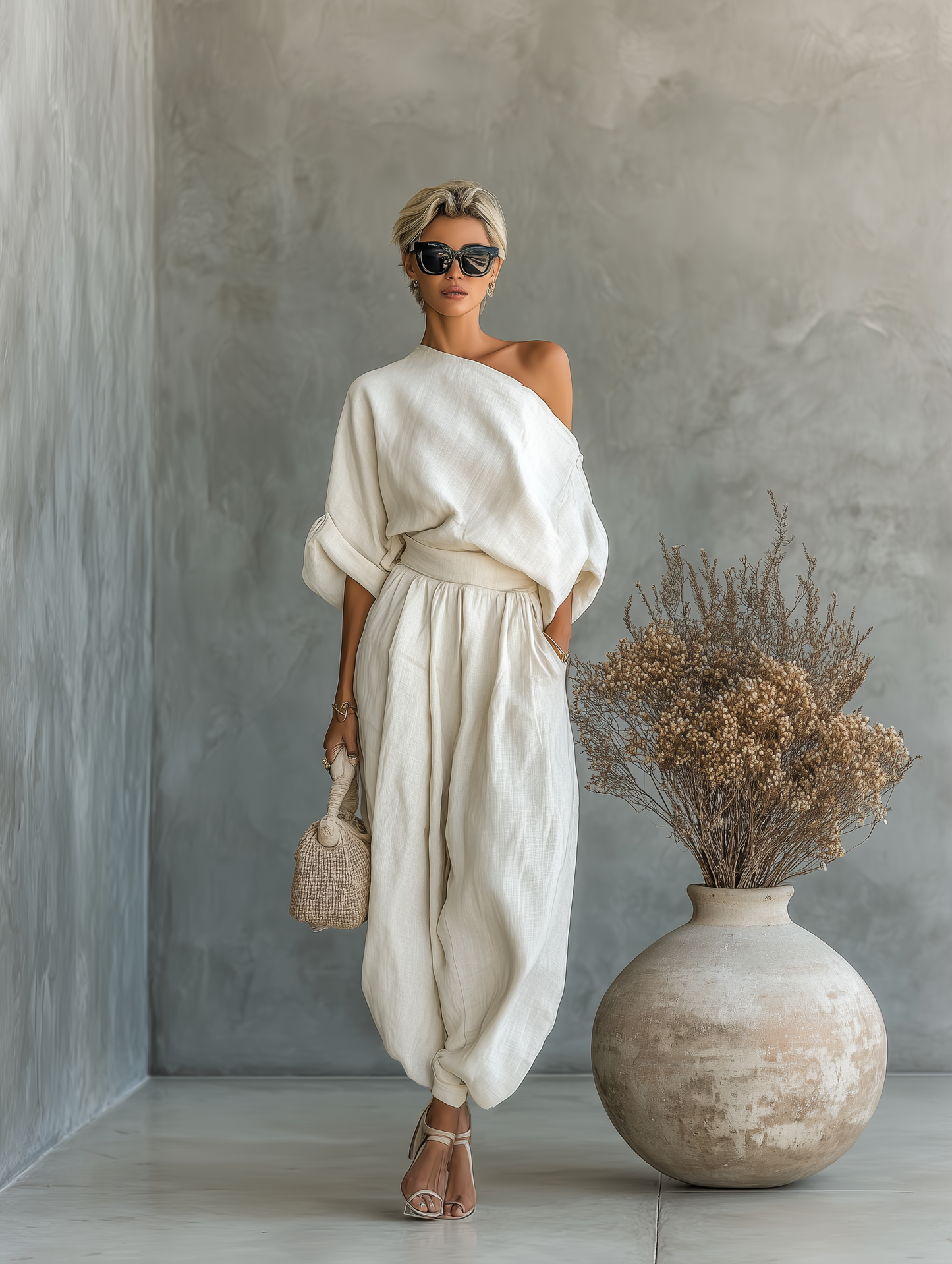 CINTIA – Conjunto Top Hombro Descubierto Y Pantalón Ancho