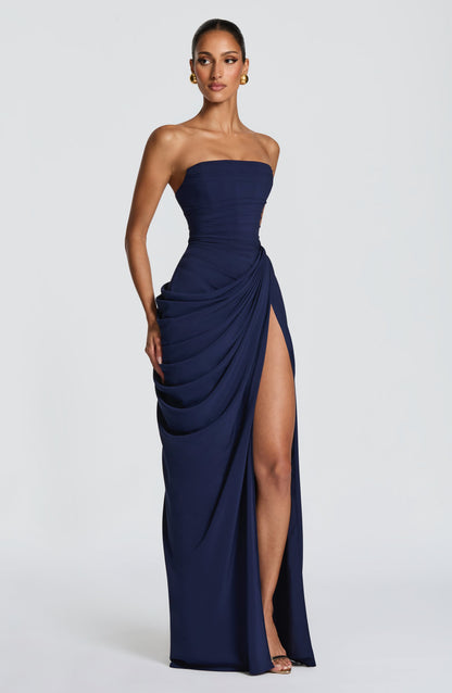 ZOE – Vestido Largo Drapeado Elegante