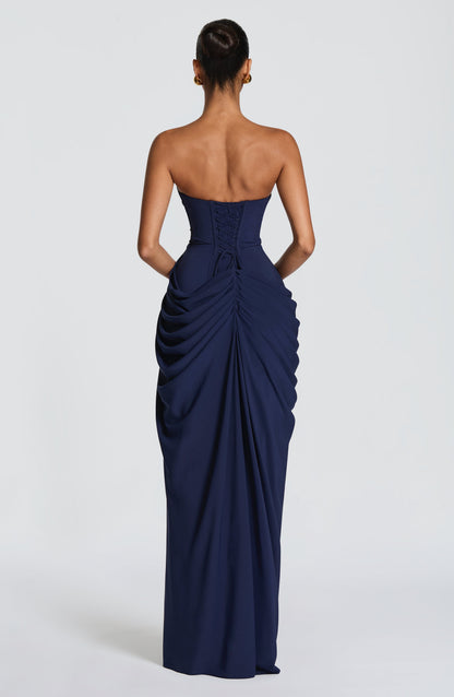 ZOE – Vestido Largo Drapeado Elegante