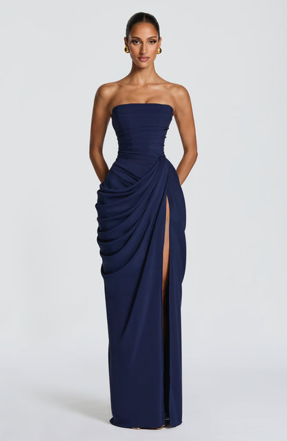 ZOE – Vestido Largo Drapeado Elegante