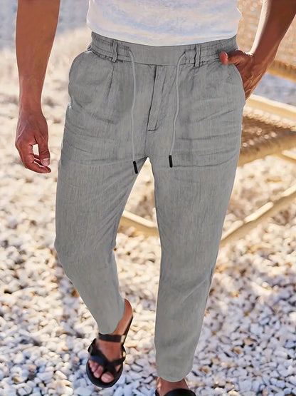 Pantalones Anchos De Lino Con Cordón