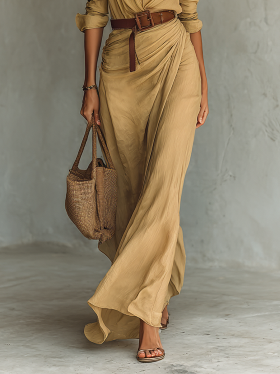 MÓNICA – Vestido Largo Con Cuello De Solapa