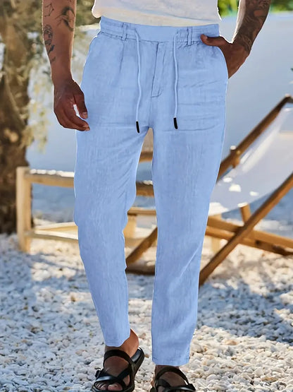 Pantalones Anchos De Lino Con Cordón