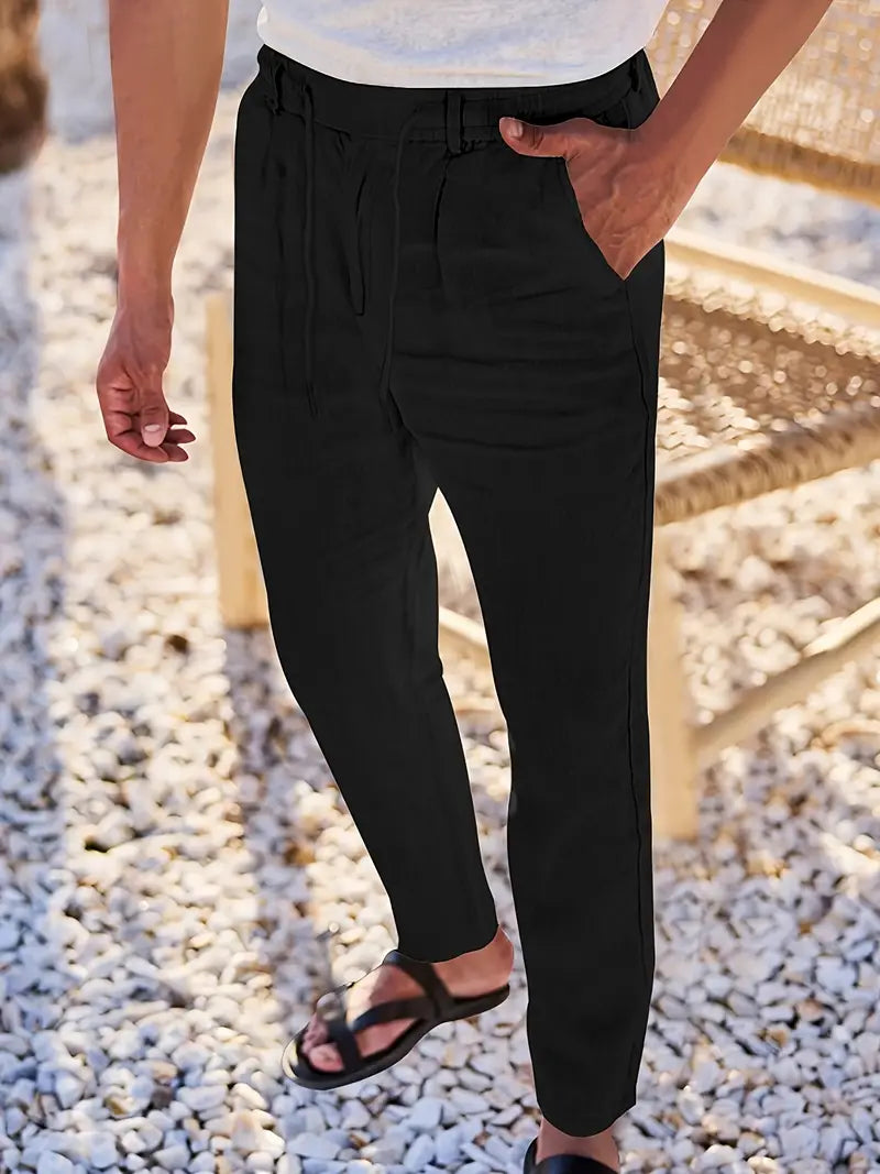 Pantalones Anchos De Lino Con Cordón