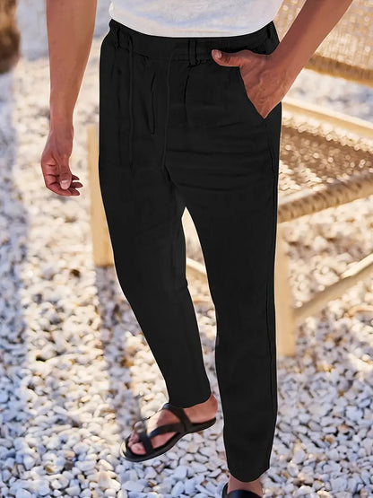 Pantalones Anchos De Lino Con Cordón