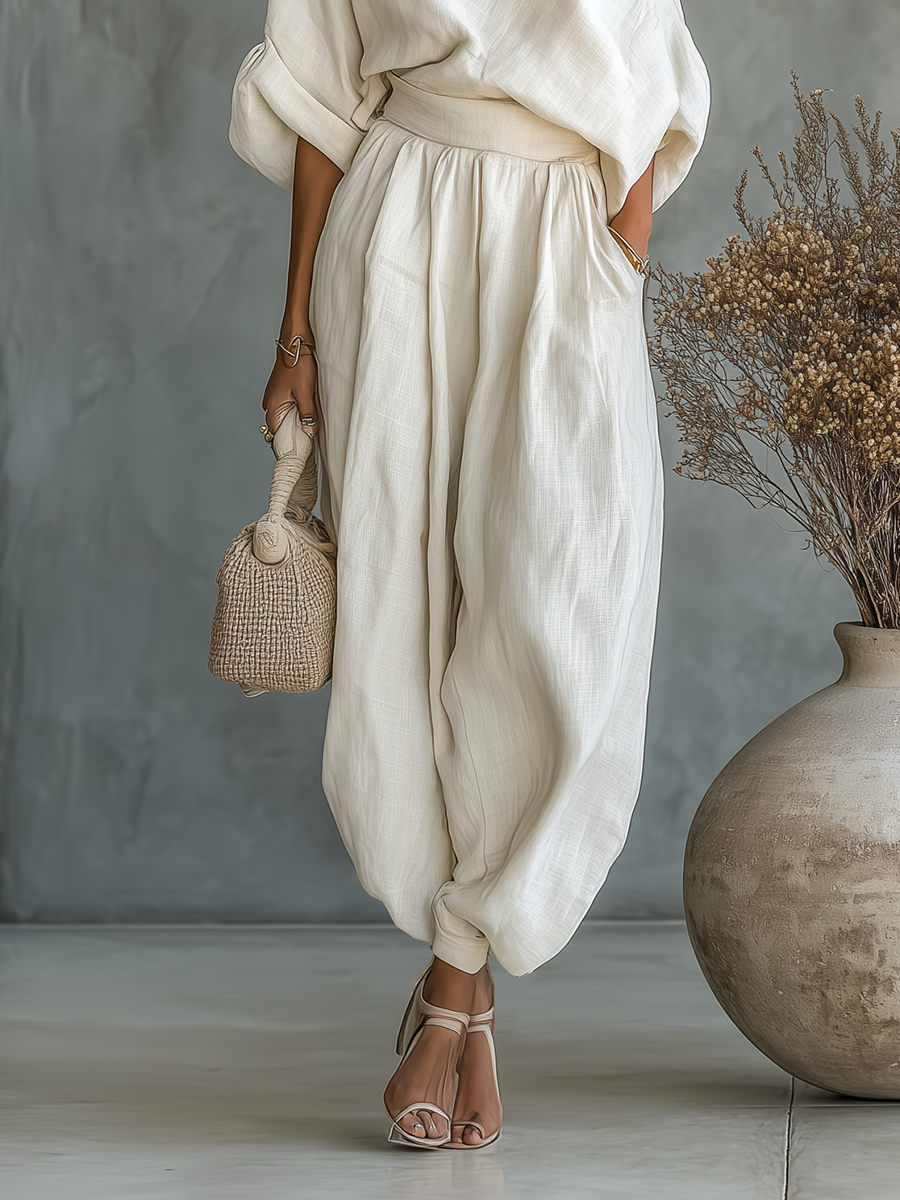 CINTIA – Conjunto Top Hombro Descubierto Y Pantalón Ancho