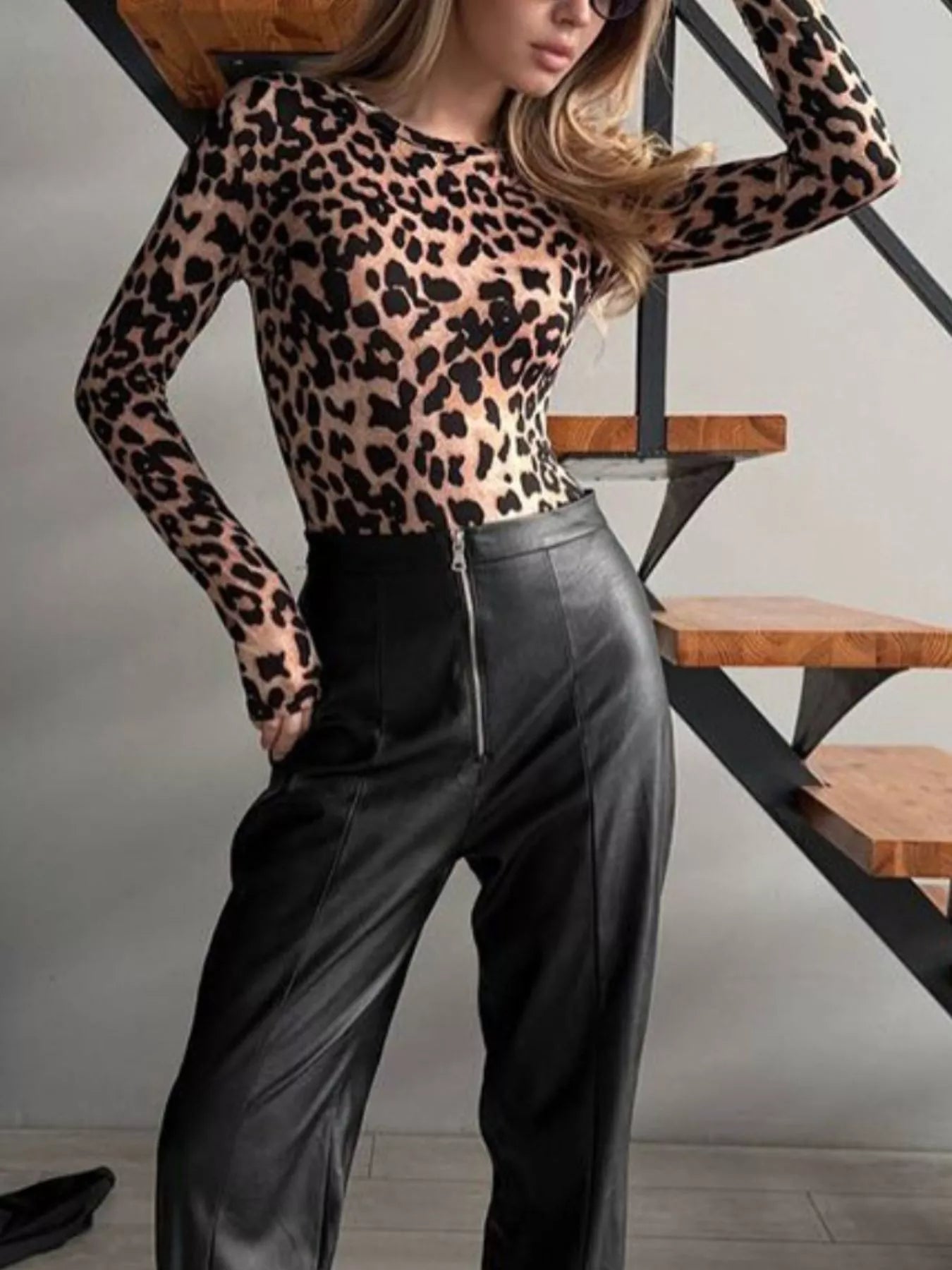 Body De Manga Larga Con Estampado De Leopardo