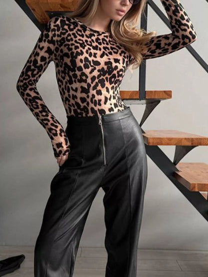 Body De Manga Larga Con Estampado De Leopardo