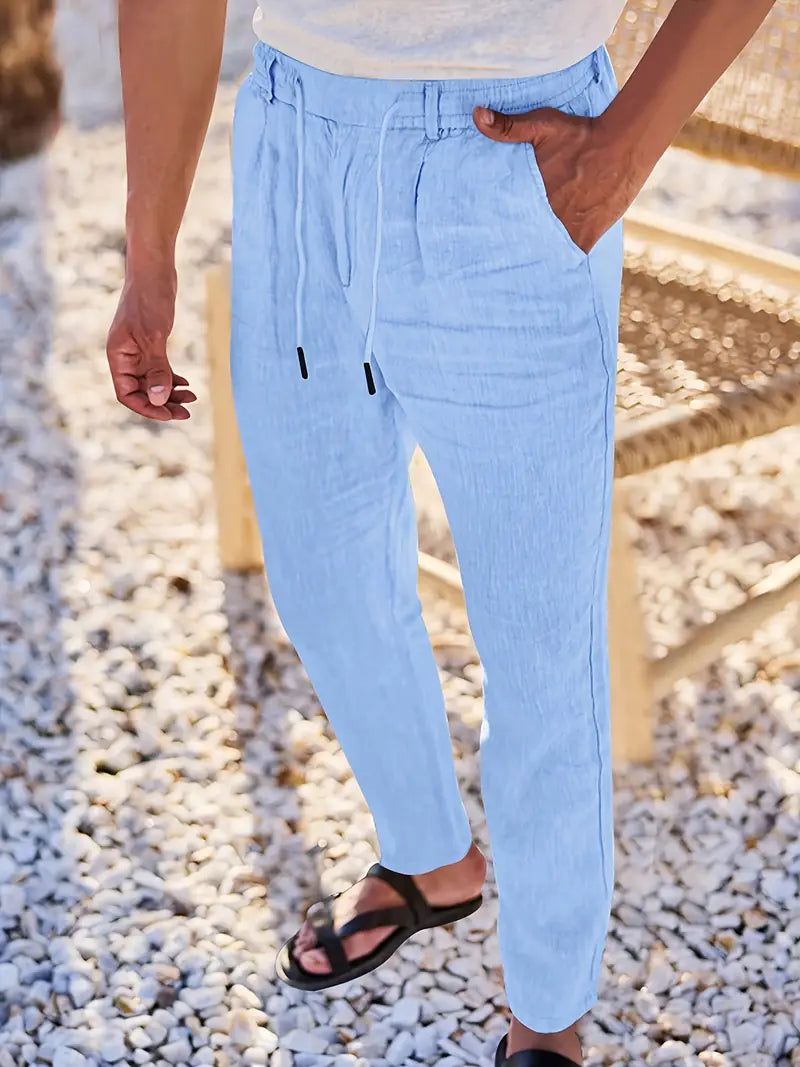 Pantalones Anchos De Lino Con Cordón