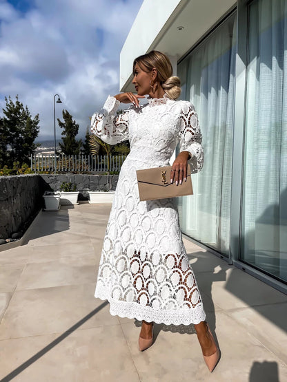 SHEILA – Vestido Midi Con Mangas Efecto Translúcido