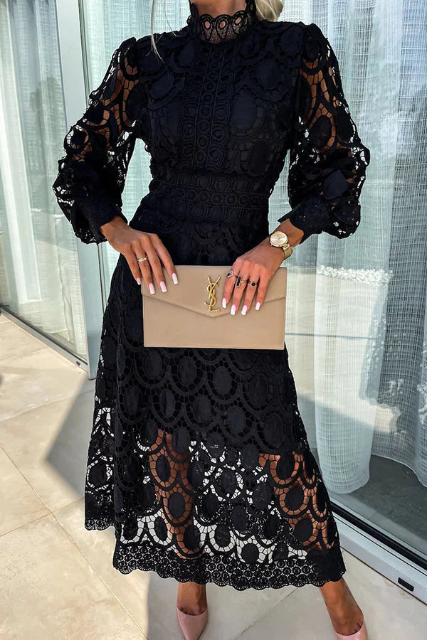 SHEILA – Vestido Midi Con Mangas Efecto Translúcido