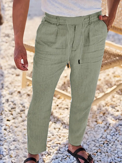Pantalones Anchos De Lino Con Cordón