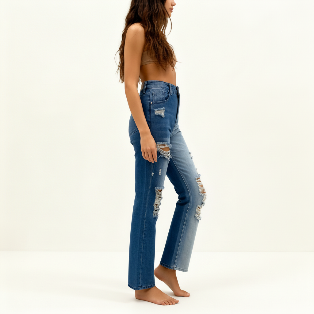 Two-Tone Ripped Jeans