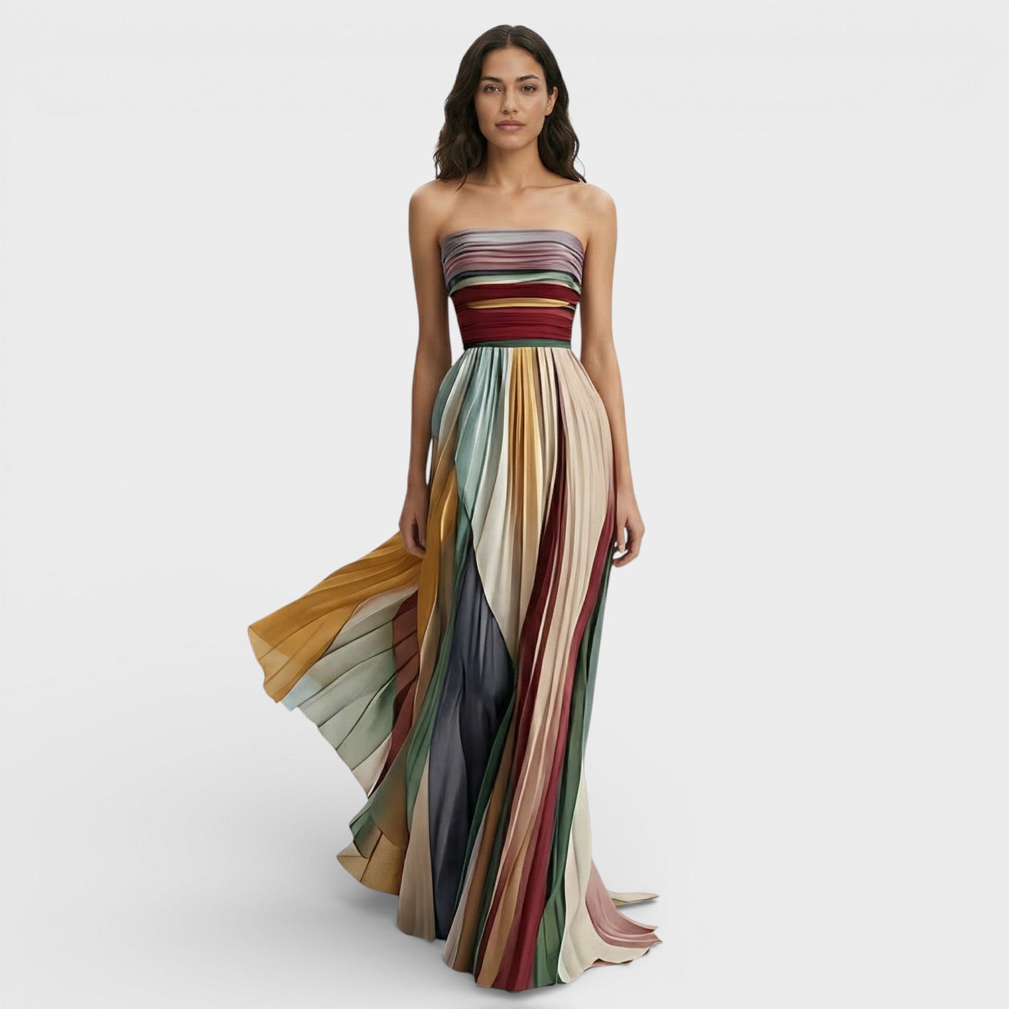 ALICIA – Vestido Maxi Plisado Hombros Descubiertos