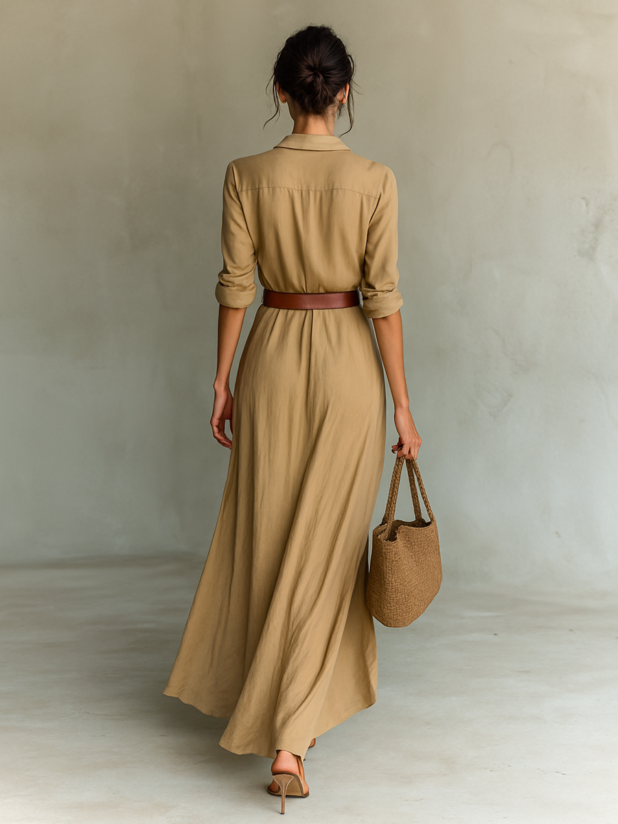 MÓNICA – Vestido Largo Con Cuello De Solapa