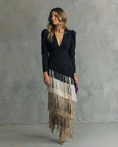 CLARA – Vestido Largo Con Flecos