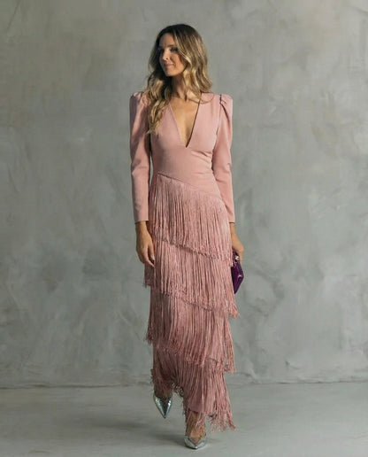 CLARA – Vestido Largo Con Flecos