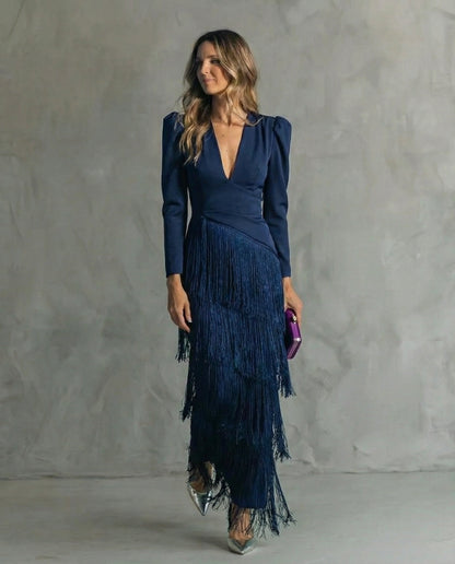 CLARA – Vestido Largo Con Flecos