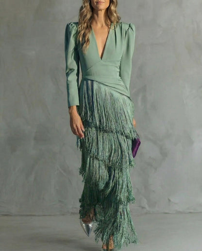 CLARA – Vestido Largo Con Flecos