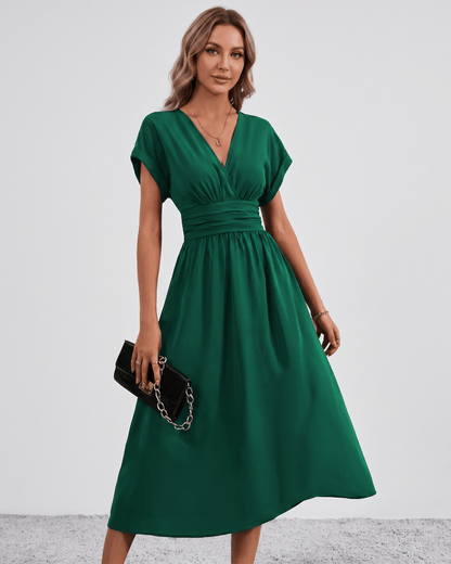AURA – Vestido Midi Con Escote Cruzado