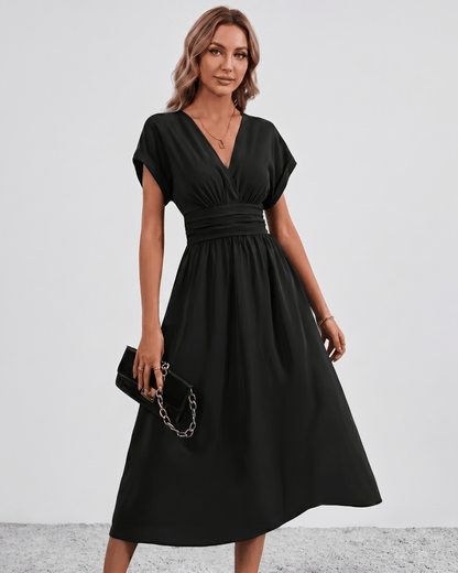 AURA – Vestido Midi Con Escote Cruzado