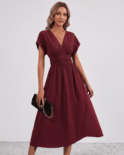 AURA – Vestido Midi Con Escote Cruzado