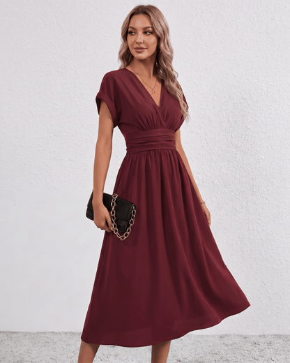 AURA – Vestido Midi Con Escote Cruzado