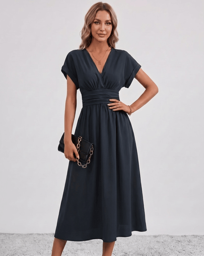 AURA – Vestido Midi Con Escote Cruzado