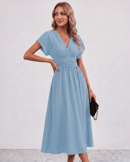AURA – Vestido Midi Con Escote Cruzado