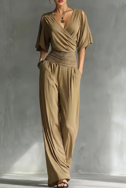 AMANDA – Mono Drapeado Con Escote En V