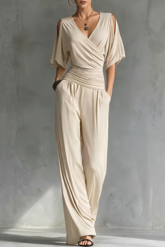 AMANDA – Mono Drapeado Con Escote En V