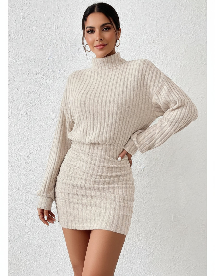 Jersey de punto acanalado con cuello alto