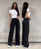 Vaqueros elásticos de pierna ancha negros