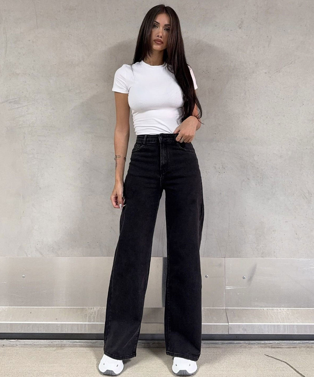 Vaqueros elásticos de pierna ancha negros