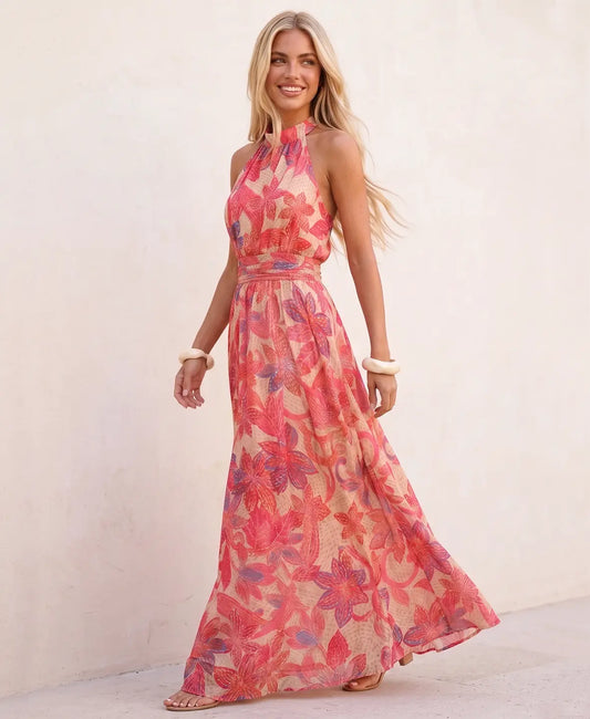 LEONOR – Vestido Con Estampado Floral y Cuello Halter