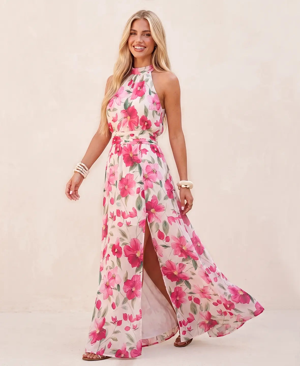 LEONOR – Vestido Con Estampado Floral y Cuello Halter